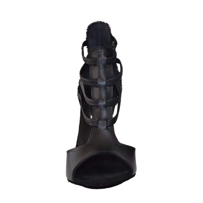 Scarpa donna Wishdance Lilith (460) in pelle nera con tacco in pitone argento, con design elegante e dettagli raffinati.