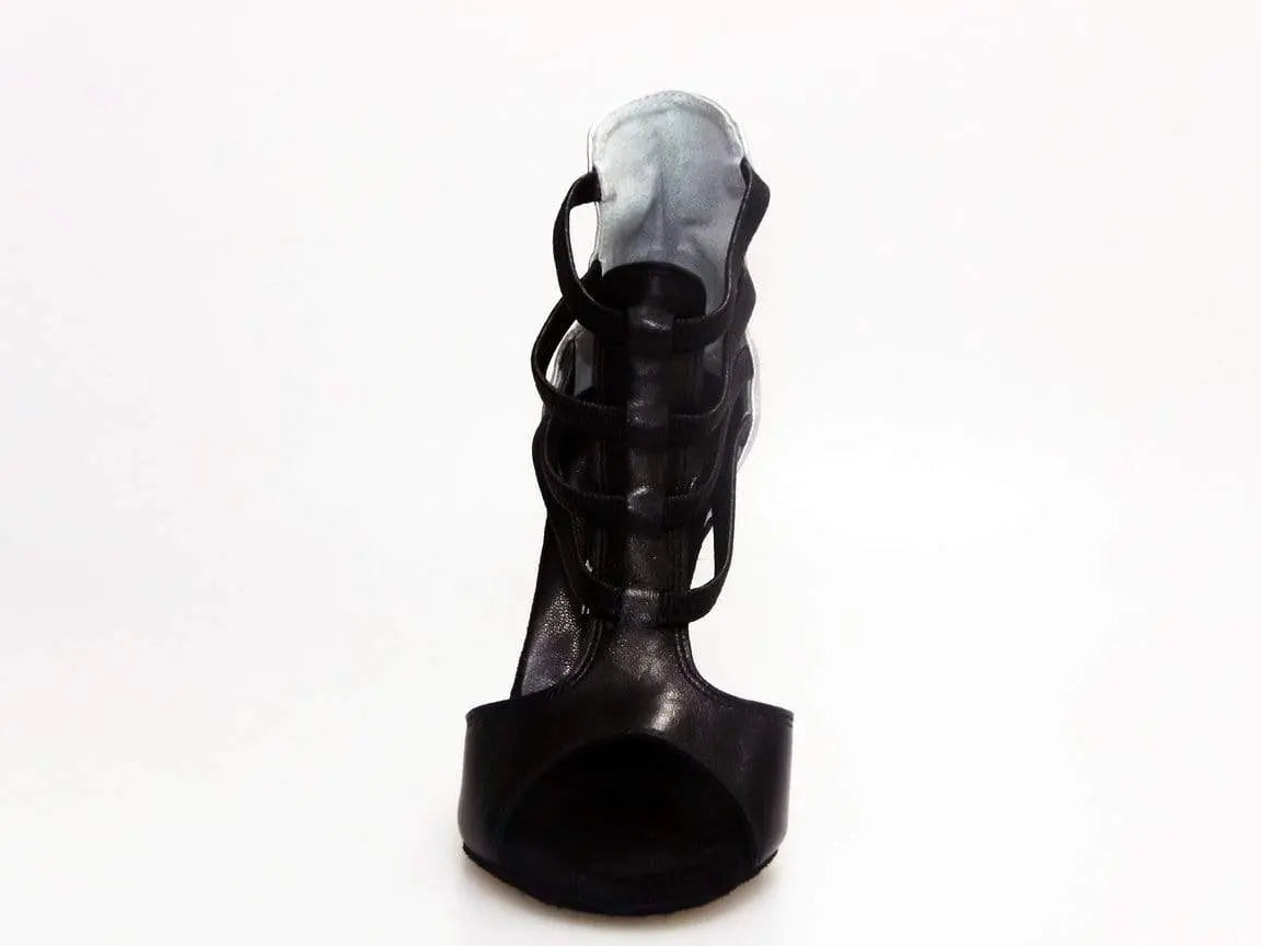 Sandalo da donna Wishdance Lilith (460) in pelle nera con tacco e dettaglio in pelle argento, scarpa elegante e alla moda