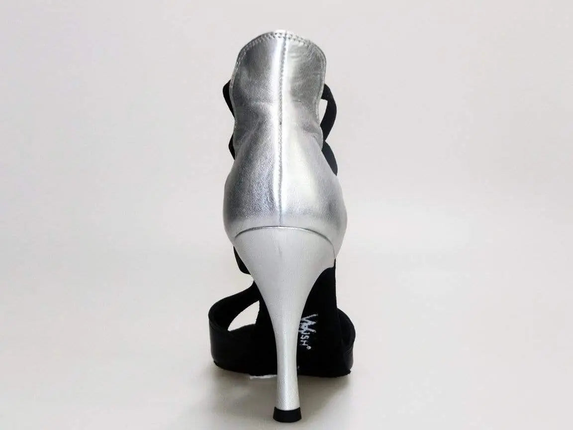 Sandalo donna Wishdance Lilith (460) in pelle nera con tacco e dettagli in pelle argento, scarpa elegante e alla moda