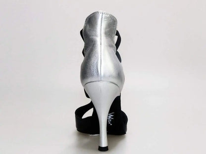 Sandalo donna Wishdance Lilith (460) in pelle nera con tacco e dettagli in pelle argento, scarpa elegante e alla moda