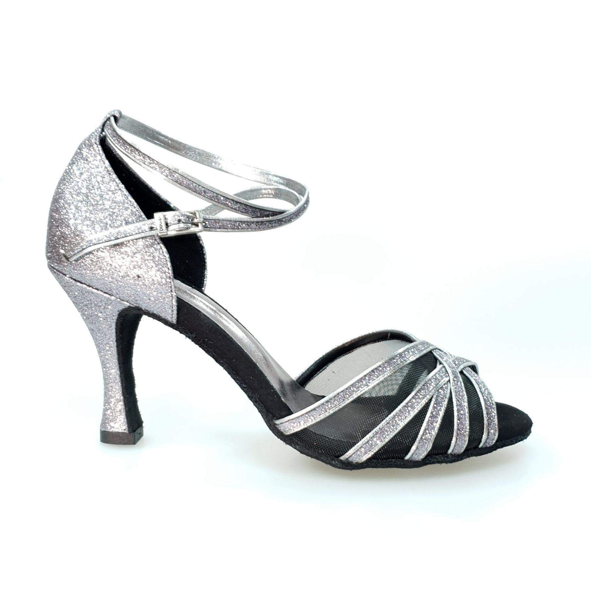 Scarpa da ballo Wishdance Alyssa (567L) Glitter Carbon Grigio con dettagli in retina nera, ideale per danza e performance.