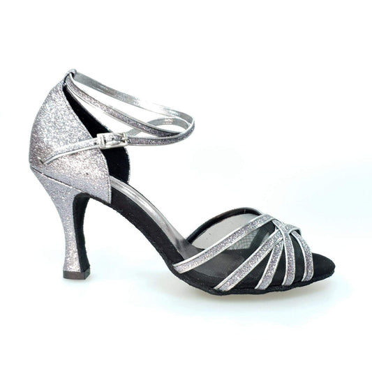 Scarpa da ballo Wishdance Alyssa (567L) Glitter Carbon Grigio con dettagli in retina nera, ideale per danza e performance.