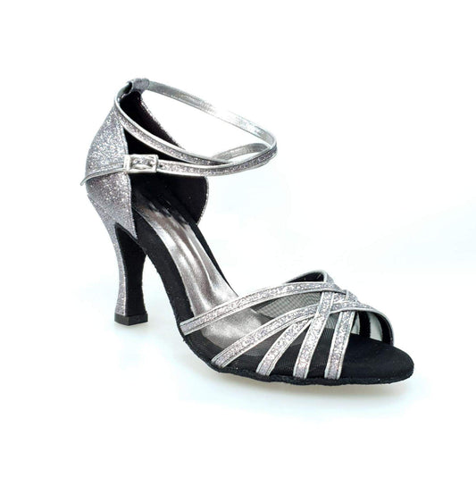 Scarpa da ballo Wishdance Alyssa 567L con glitter, suola in carbonio grigia e dettagli in retina nera, elegante e leggera