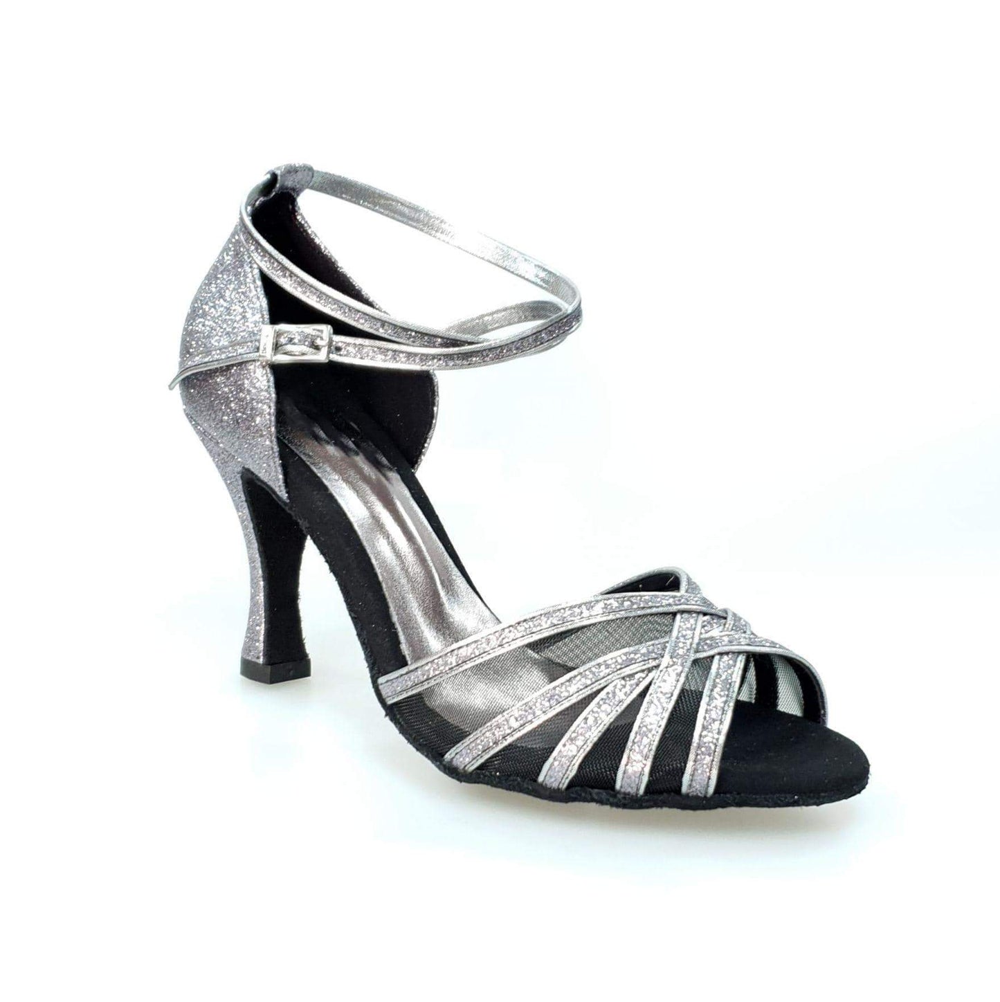 Scarpa da ballo Wishdance Alyssa 567L con glitter, suola in carbonio grigia e dettagli in retina nera, elegante e leggera