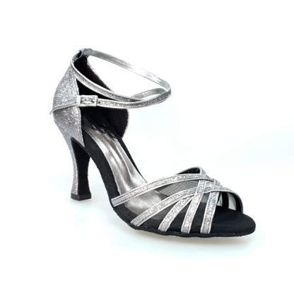 Scarpa da ballo Wishdance Alyssa 567L con glitter, suola in carbonio grigia e dettagli in retina nera, elegante e leggera