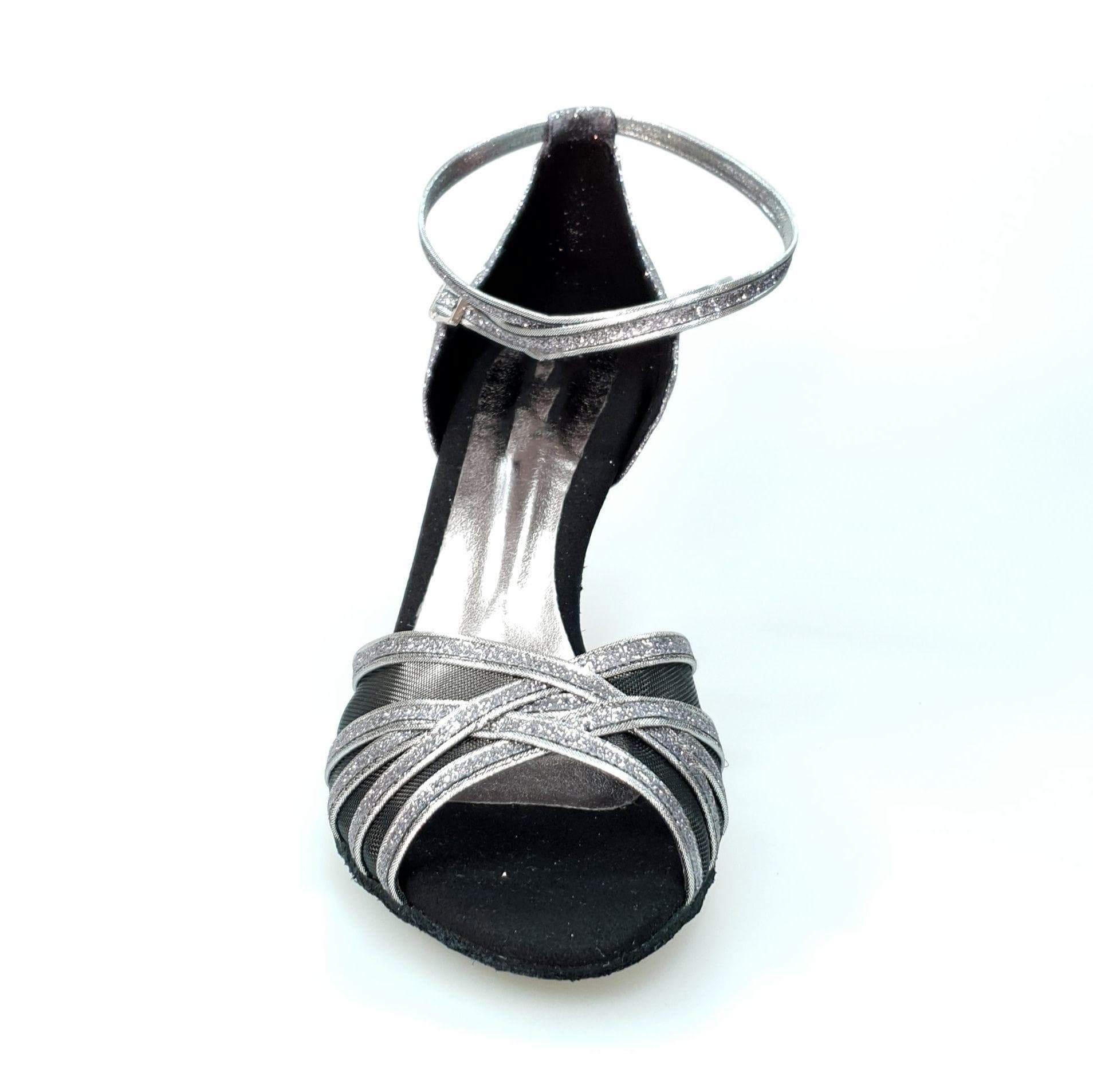 Scarpa da ballo Wishdance Alyssa 567L in glitter carbon e grigio, con dettaglio in retina nera, ideale per danza e performance