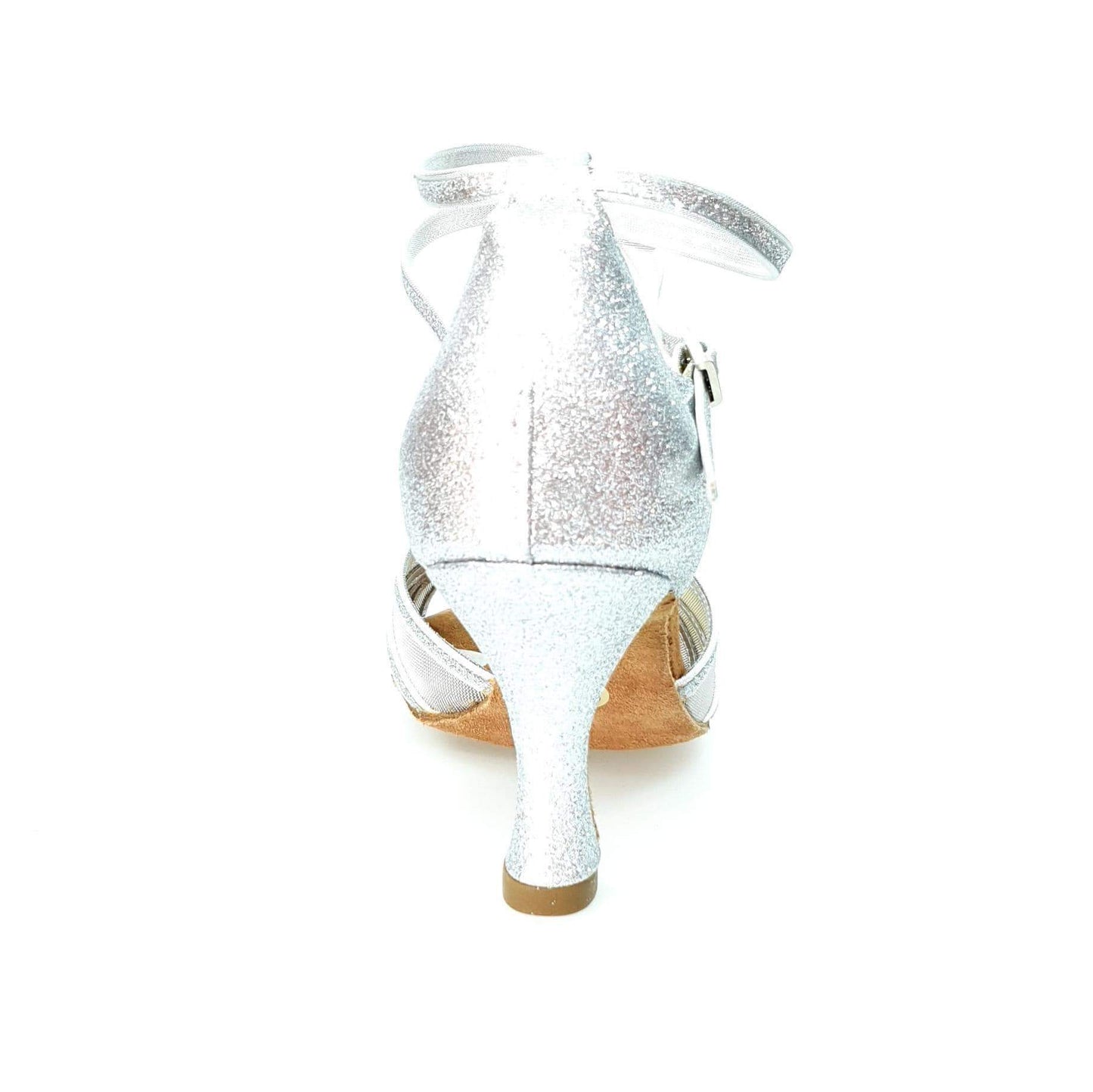 Scarpa da ballo Wishdance Alyssa (567L) donna con glitter argento, tacco a rocchetto e dettagli in retina, elegante e brillante.