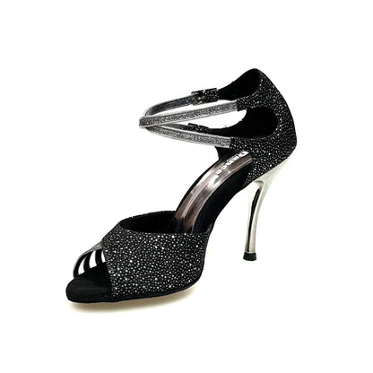 Sandalo da donna Wishdance Nayla 648 in Felix Silver con glitter, scarpa elegante in canna di fucile, vista frontale.
