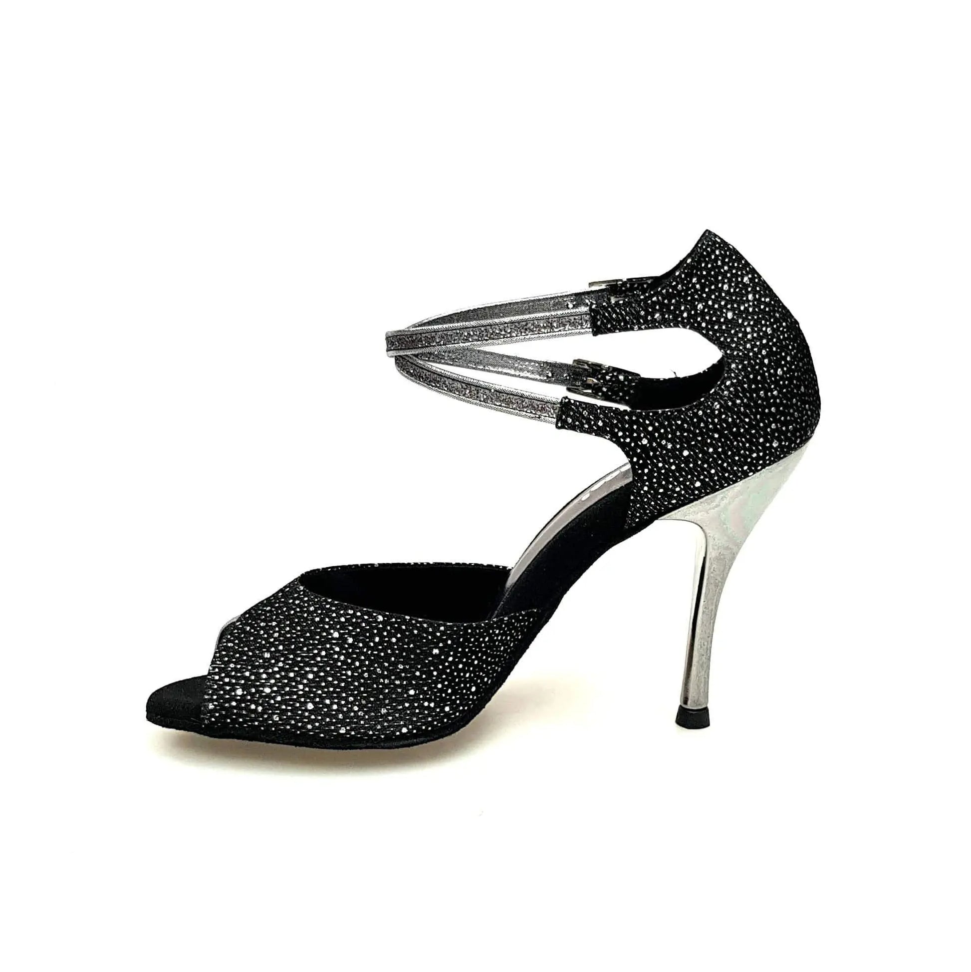 Sandalo donna Wishdance Nayla 648 in Felix Silver con glitter, modello CDF con tomaia in canna di fucile.