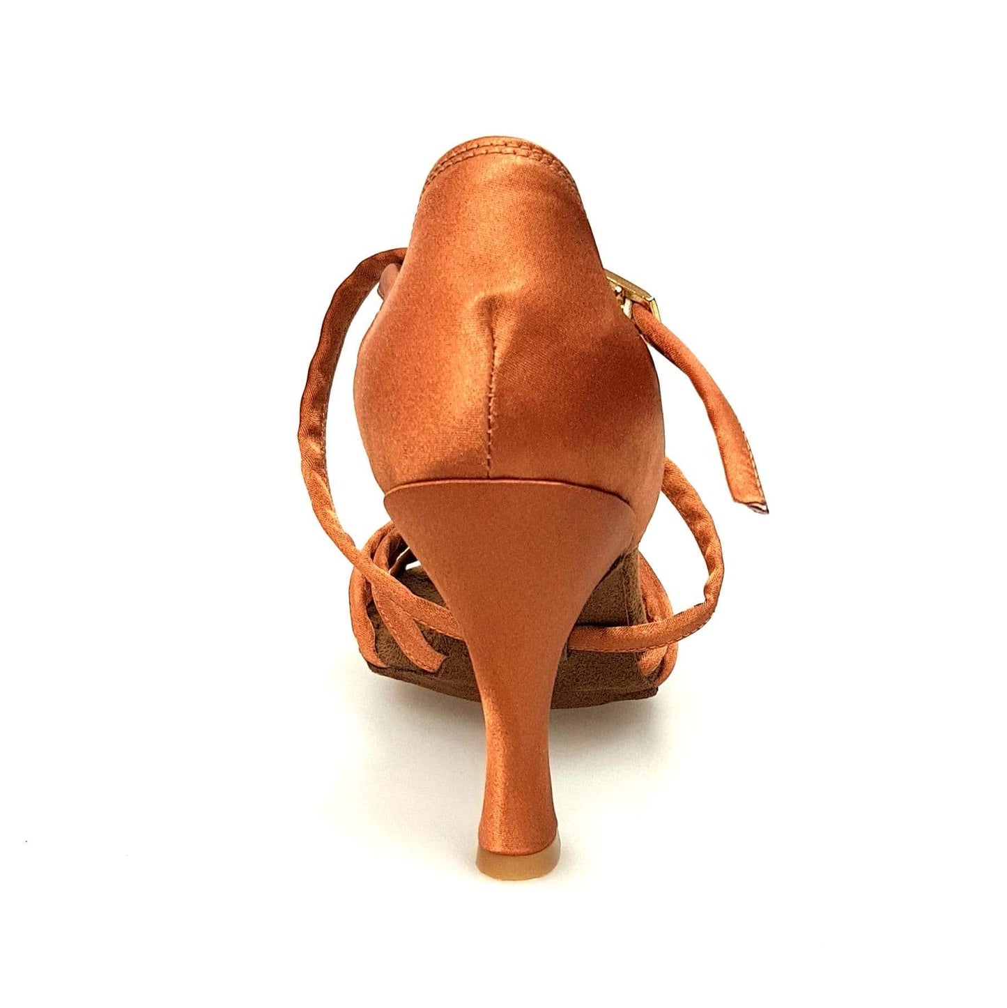 Scarpa da ballo Wishdance Patty QC in raso bronzo con fascette e cinturino incrociato, tacco rocchetto, stile elegante e comodo.