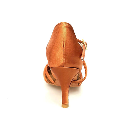 Scarpa da ballo Wishdance Patty QC in raso bronzo con fascette, cinturino incrociato, tacco a stiletto, design elegante per donna