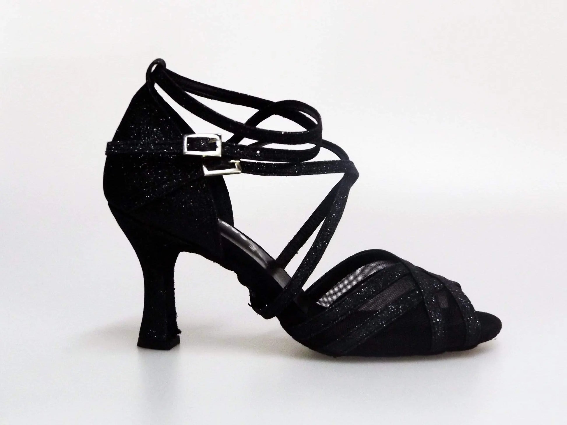 Scarpa donna Wishdance Melany QD in glitter nero con dettagli in retina e cuscino memorex, elegante e confortevole