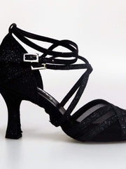 Load image into Gallery viewer, Wishdance Art. 45R QD Scarpa da donna in Glitter Nero con Retina con Cuscino memorex
