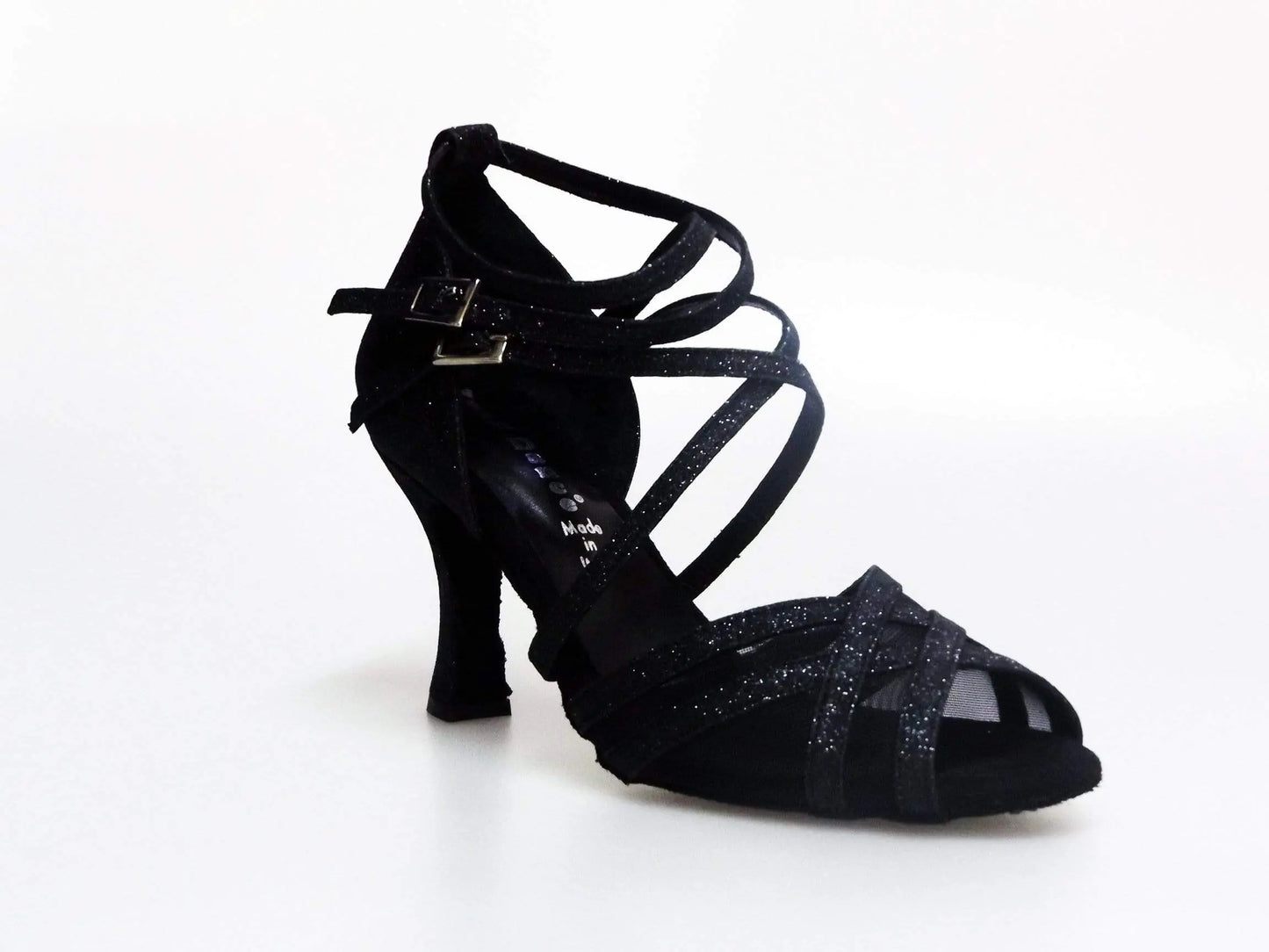 Scarpa da donna Wishdance Melany QD in glitter nero con dettagli in retina e cuscino memorex, elegante e confortevole.