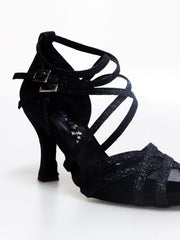 Load image into Gallery viewer, Wishdance Art. 45R QD Scarpa da donna in Glitter Nero con Retina con Cuscino memorex
