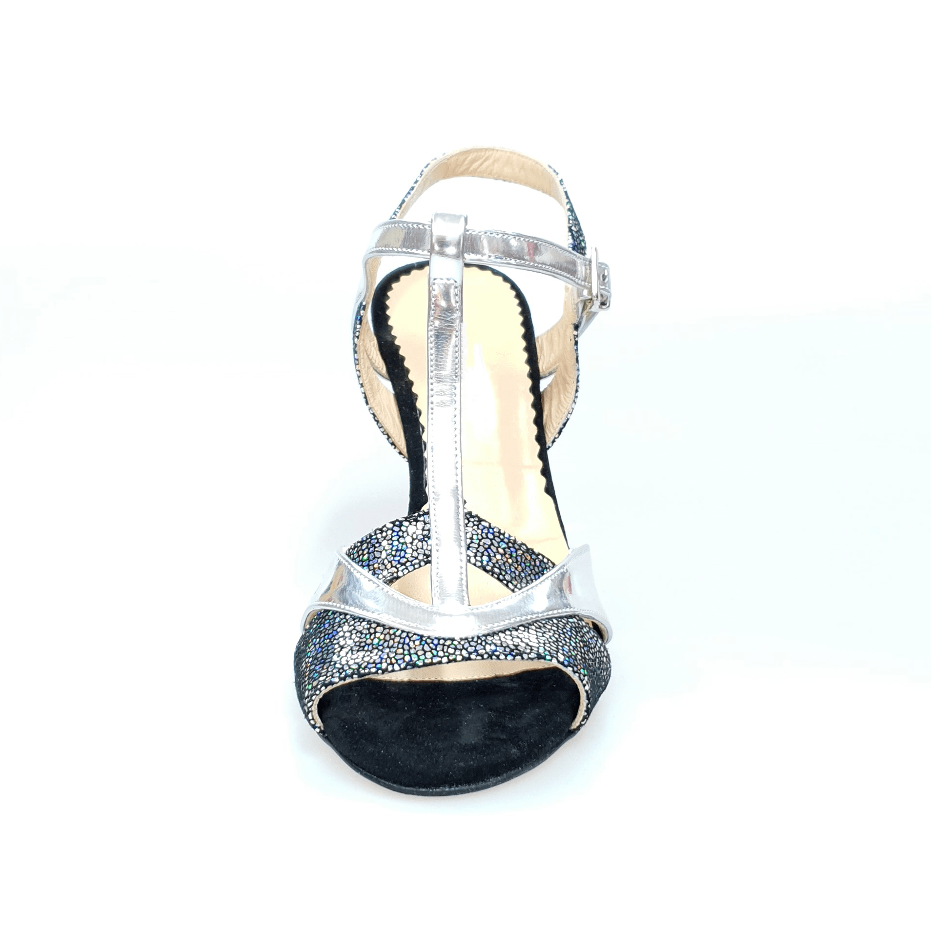 Scarpa D'orsay Outlet da donna in pelle argento e multicolor con tacco a spillo.