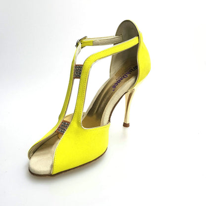 Scarpa donna Fascino (401) Wishdance in camoscio giallo lemon con dettagli oro, tacco laminato oro, stile elegante e femminile