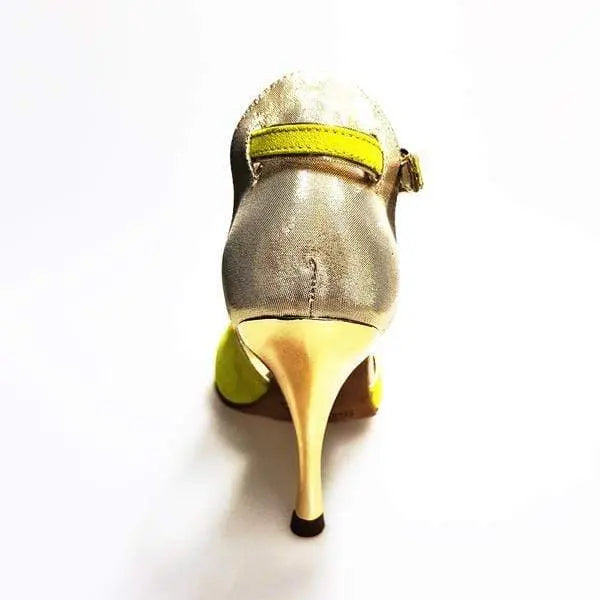 Sandalo donna Fascino (401) Wishdance in camoscio giallo Lemon con tallone in lurex oro, scarpa elegante e colorata