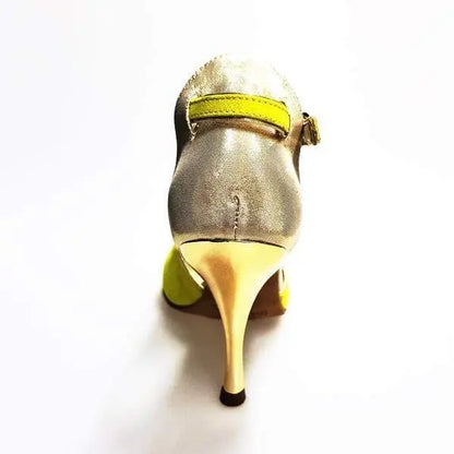Sandalo donna Fascino (401) Wishdance in camoscio giallo Lemon con tallone in lurex oro, scarpa elegante e colorata