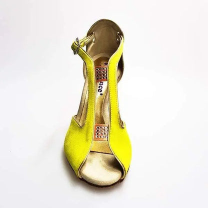 Scarpa donna Fascino (401) Wishdance in camoscio giallo Lemon con tallone in lurex oro, stile elegante e colorato