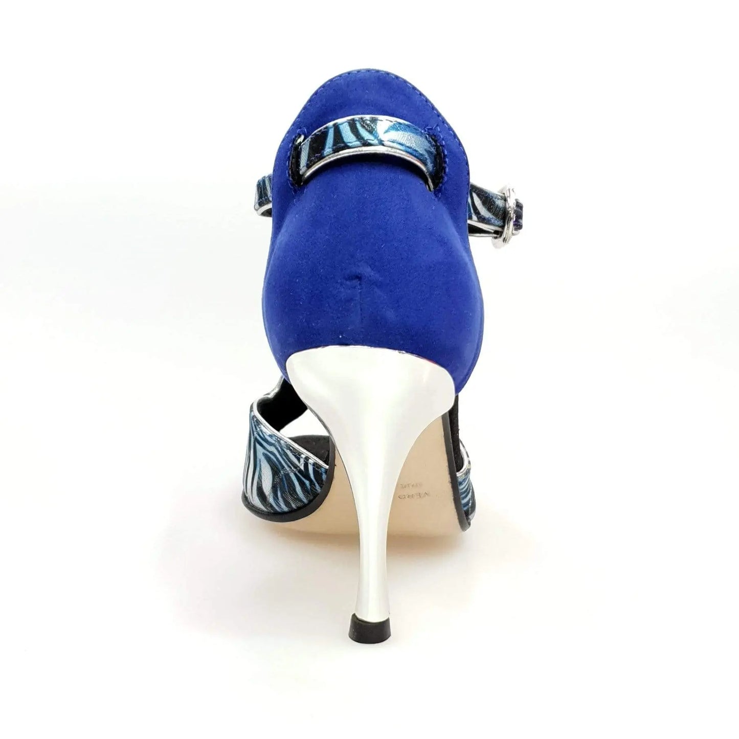 Scarpa donna Wishdance Fascino (401) in jungla blu con tacco a spillo in camoscio blu e dettaglio laminato argento