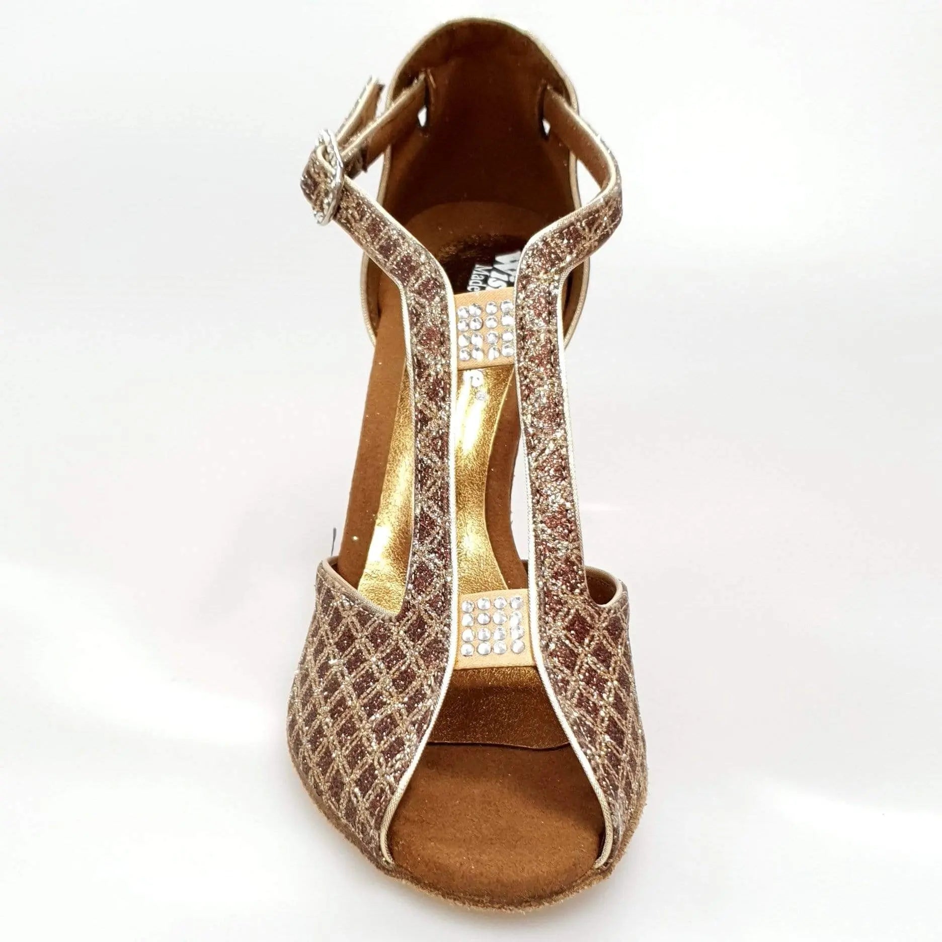 Scarpa da donna Wishdance Fascino (401) in rete glitter e lurex bronzo, con suola sottile e design elegante.
