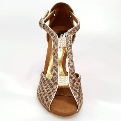 Scarpa da donna Wishdance Fascino (401) in rete glitter e lurex bronzo, con suola sottile e design elegante.