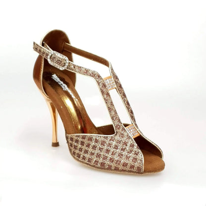 Scarpa da donna Wishdance Fascino (401) in net glitter e lurex bronzo, con design elegante e dettagli brillanti.