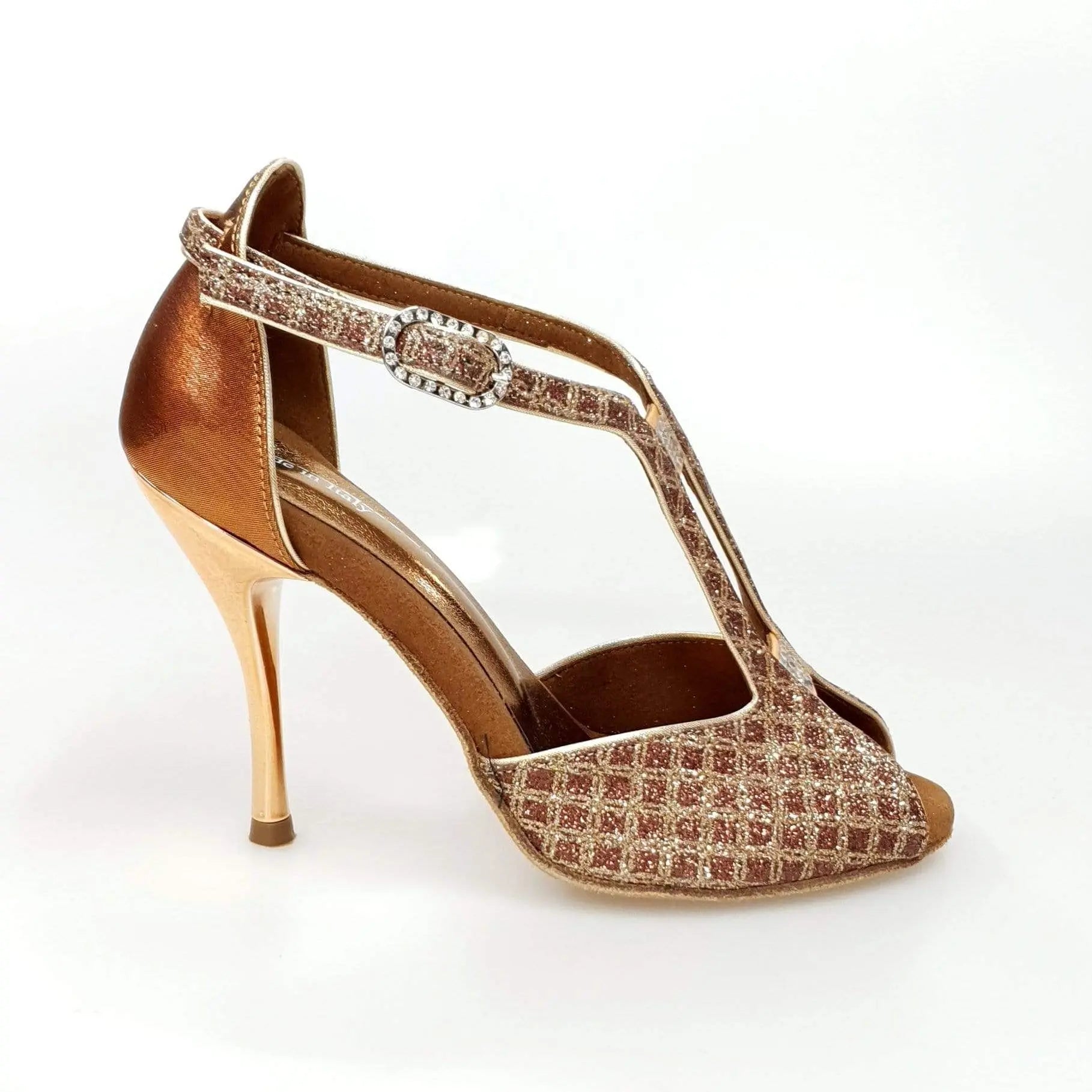 Scarpa donna Wishdance Fascino (401) in net glitter e lurex bronzo, con dettagli eleganti e stile raffinato.