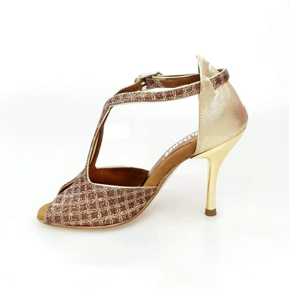 Scarpa donna Fascino (401) Wishdance in net glitter e lurex oro, elegante e luminosa, ideale per occasioni speciali.