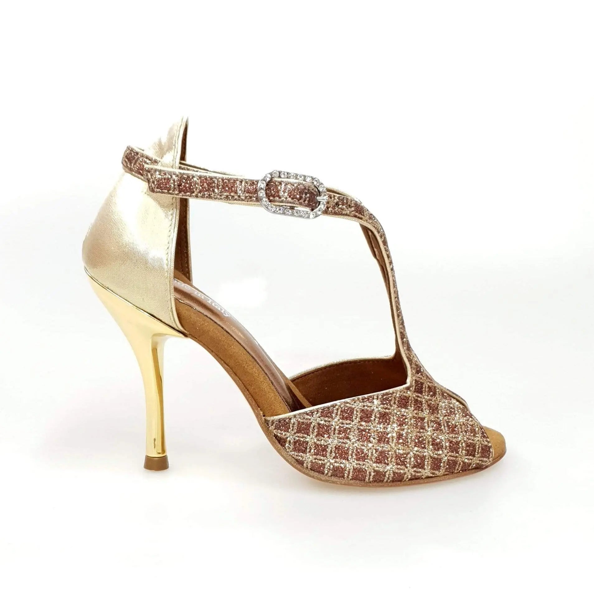 Scarpa da donna Wishdance Fascino (401) in rete glitter e lurex oro, elegante e brillante, con dettaglio lucido.