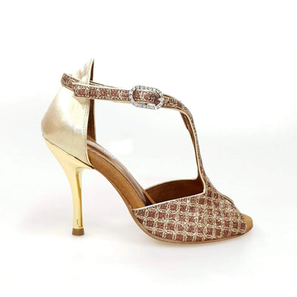 Scarpa da donna Wishdance Fascino (401) in rete glitter e lurex oro, elegante e brillante, con dettaglio lucido.