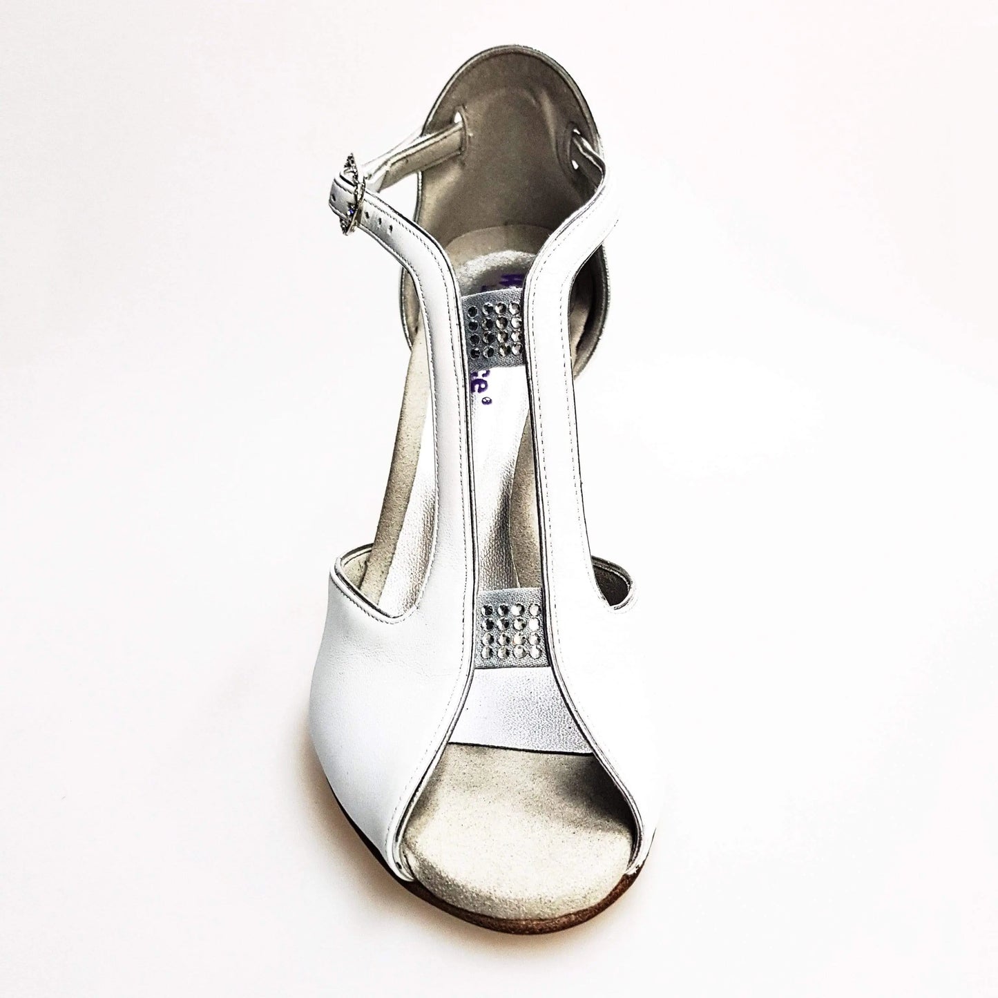 Scarpa da donna Wishdance ELIDE (401) in pelle bianca con dettagli argento, tacco a spillo laminato argento, elegante e raffinata