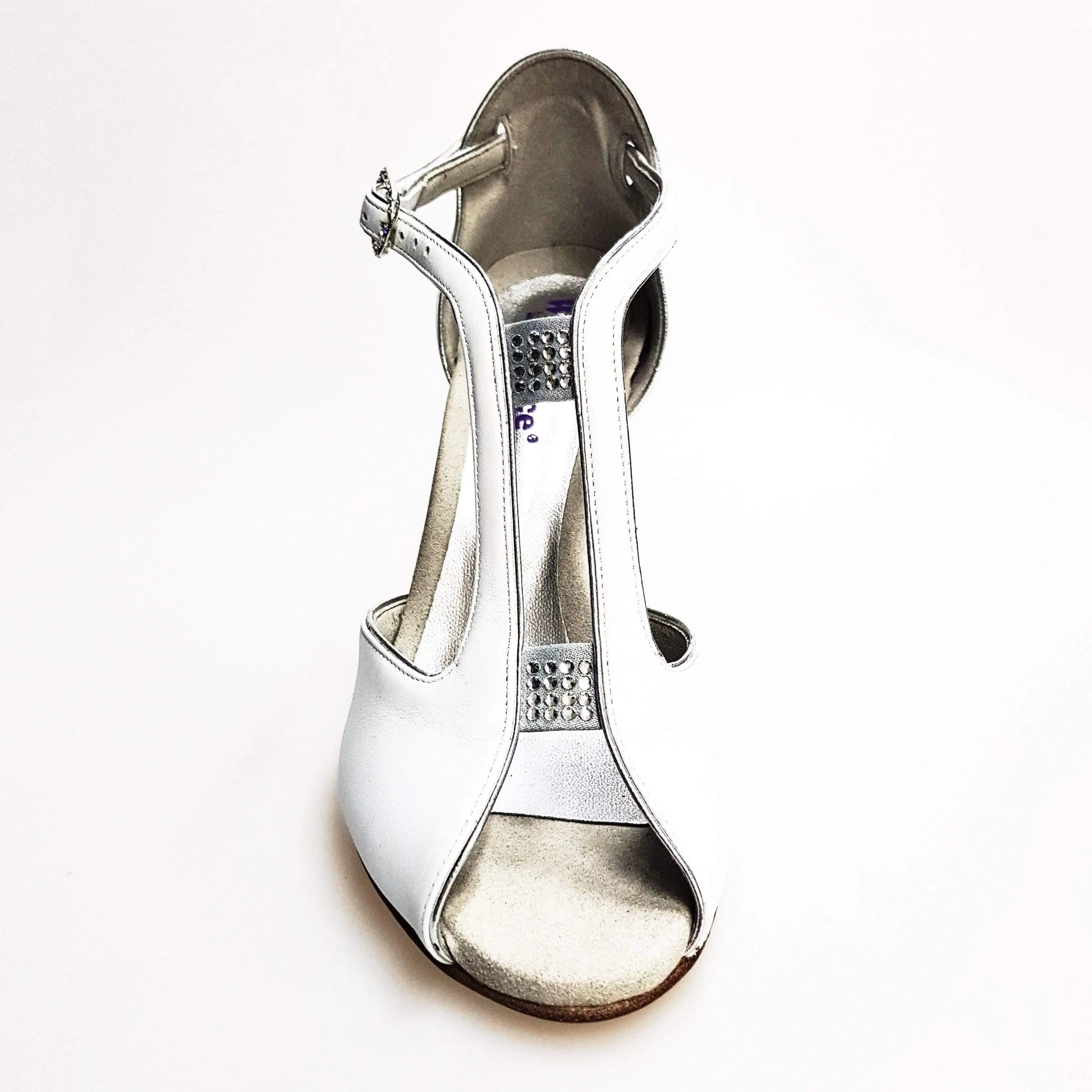 Scarpa da donna Wishdance ELIDE (401) in pelle bianca con dettagli argento, tacco a spillo laminato argento, elegante e raffinata