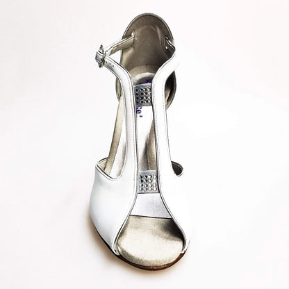 Scarpa da donna Wishdance ELIDE (401) in pelle bianca con dettagli argento, tacco a spillo laminato argento, elegante e raffinata