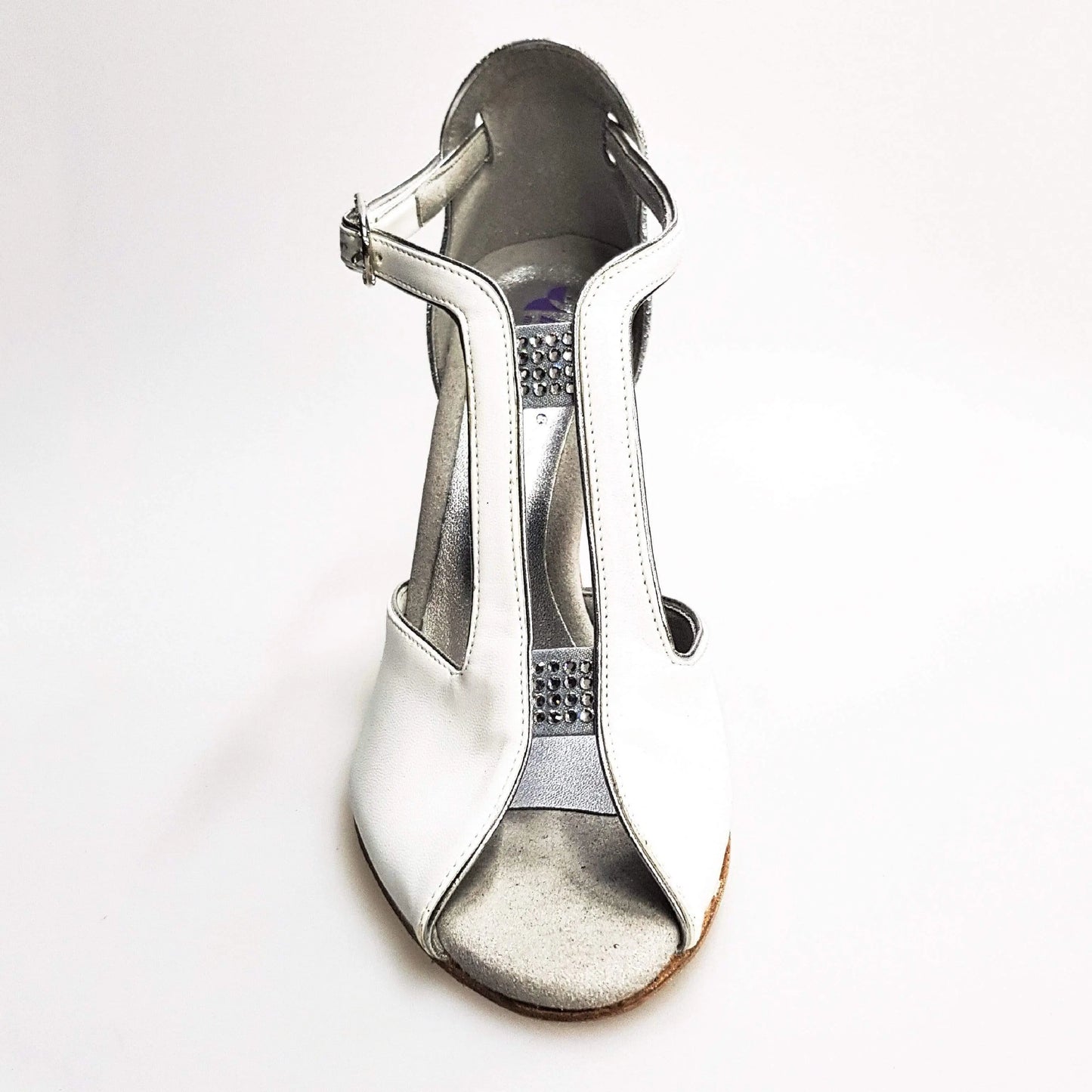 Scarpa da donna Wishdance ELIDE (401) in pelle bianca con dettagli glitter argento, elegante e alla moda.