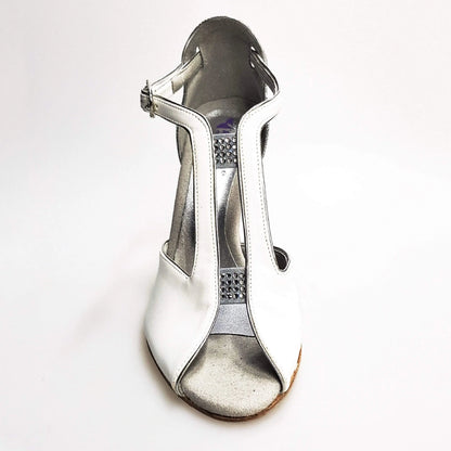 Scarpa da donna Wishdance ELIDE (401) in pelle bianca con dettagli glitter argento, elegante e alla moda.
