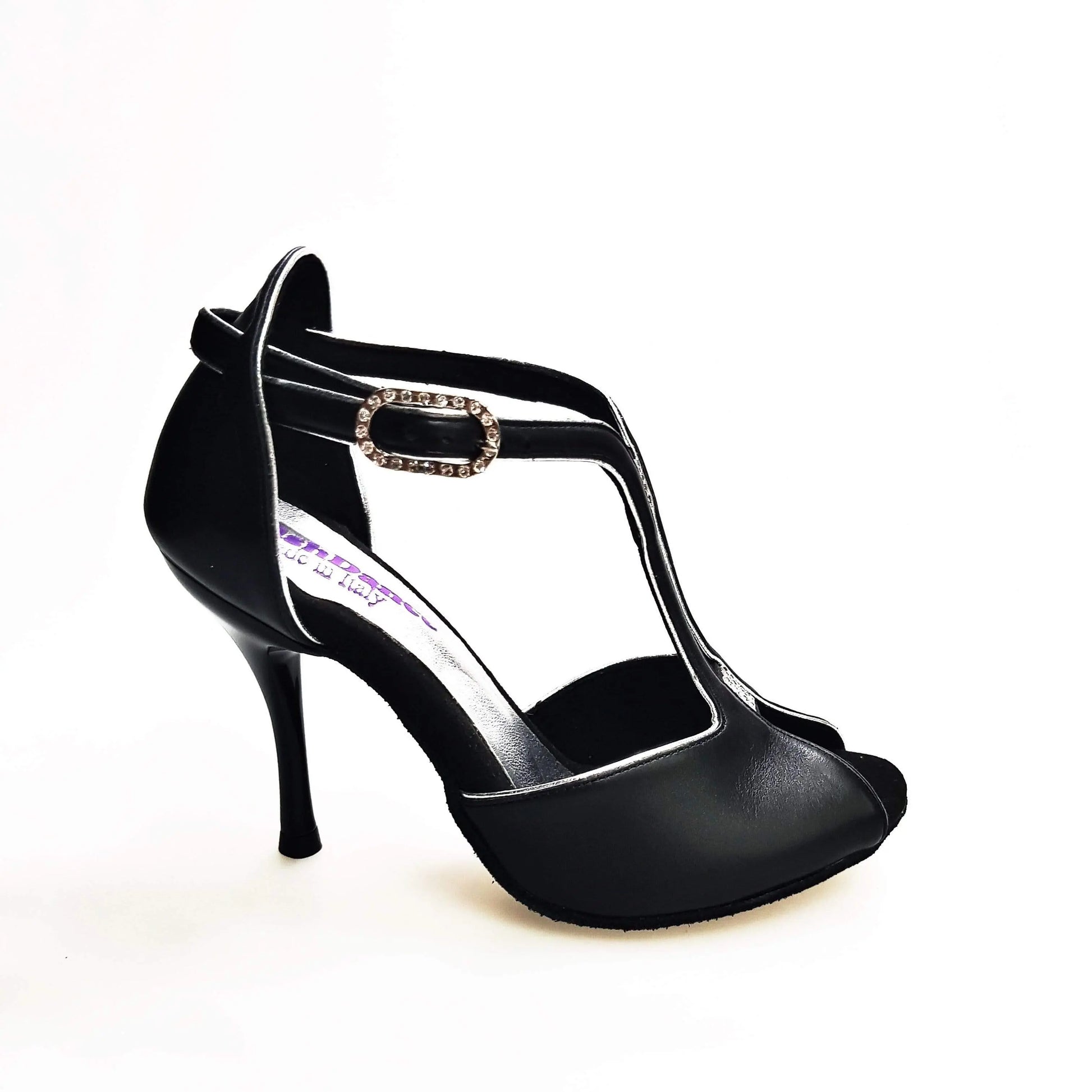 Scarpa da donna Wishdance ELIDE 401 in pelle nera con tacco a spillo smaltato nero, elegante e alla moda