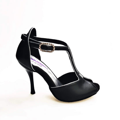 Scarpa da donna Wishdance ELIDE 401 in pelle nera con tacco a spillo smaltato nero, elegante e alla moda