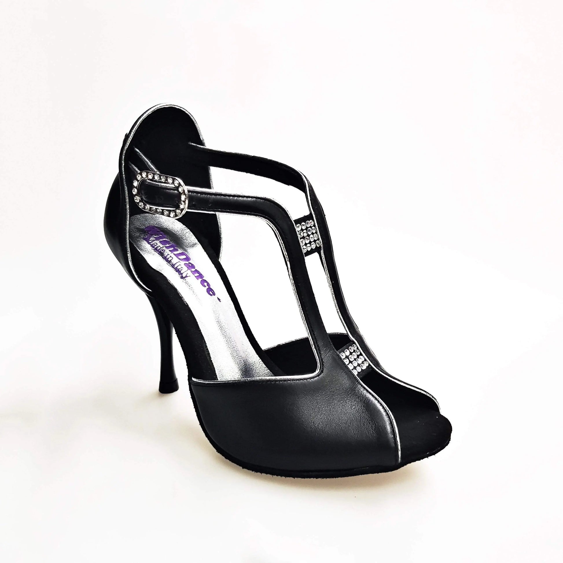 Scarpa da donna Wishdance ELIDE 401 in pelle nera con tacco a spillo smaltato nero, elegante e alla moda