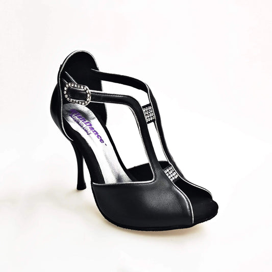 Scarpa da donna Wishdance ELIDE 401 in pelle nera con tacco a spillo smaltato nero, elegante e alla moda