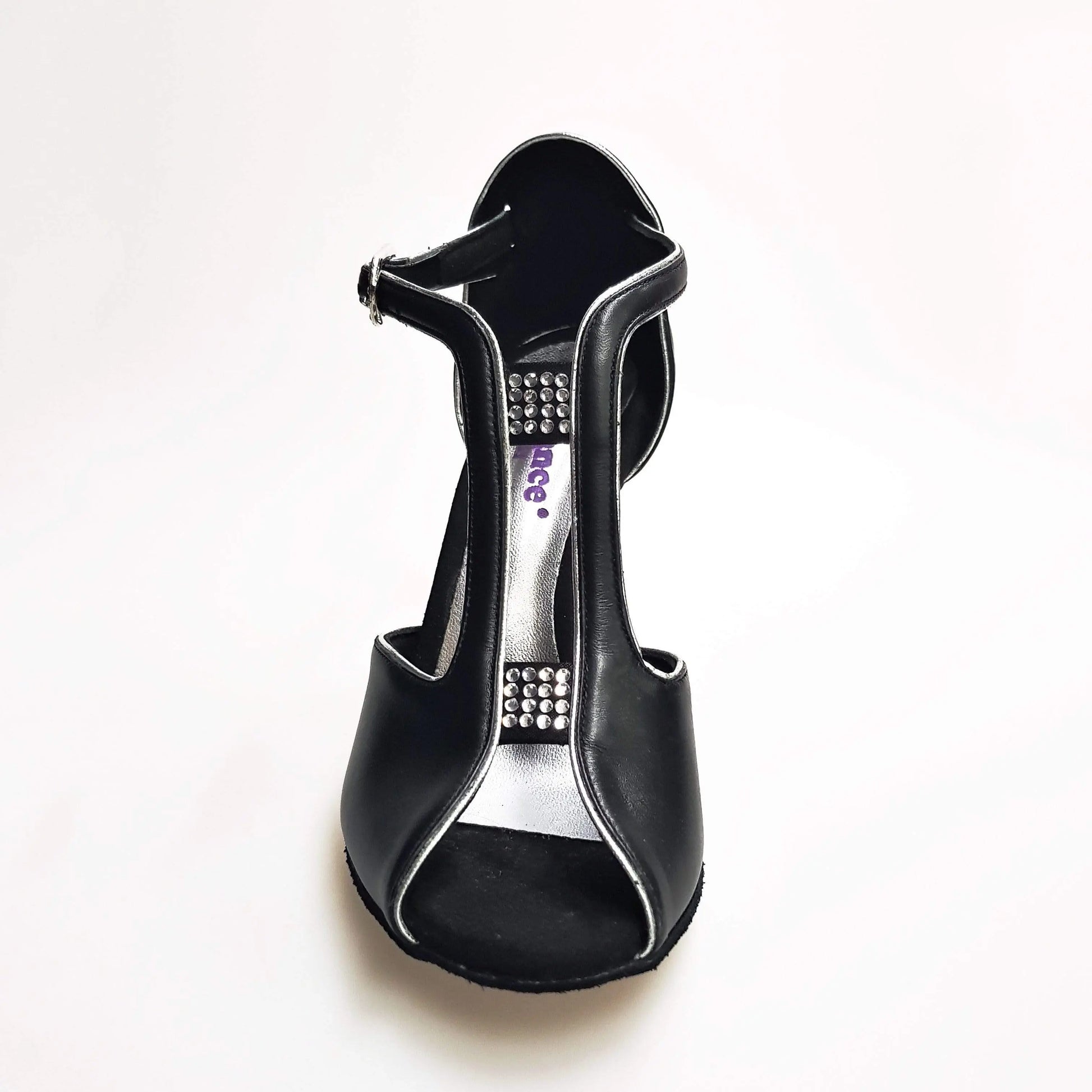 Scarpa da donna Wishdance ELIDE in pelle nera con tacco a spillo smaltato nero, elegante e sofisticata.