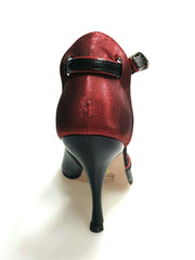 Carica immagine nella Galleria, Wishdance Fascino - Scarpa da Donna in Pelle Nera con Tallone in Lurex Rossa
