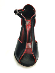 Carica immagine nella Galleria, Wishdance Fascino - Scarpa da Donna in Pelle Nera con Tallone in Lurex Rossa
