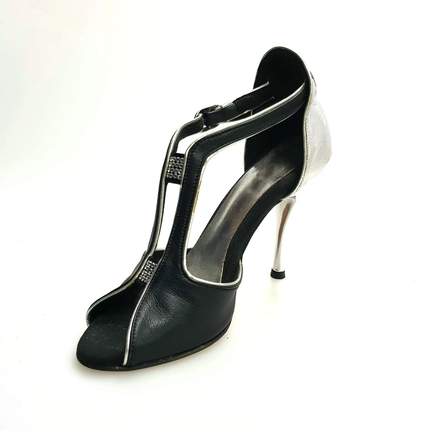 Scarpa da donna Wishdance ELIDE (401) in pelle nera con dettagli lurex argento, elegante e confortevole.