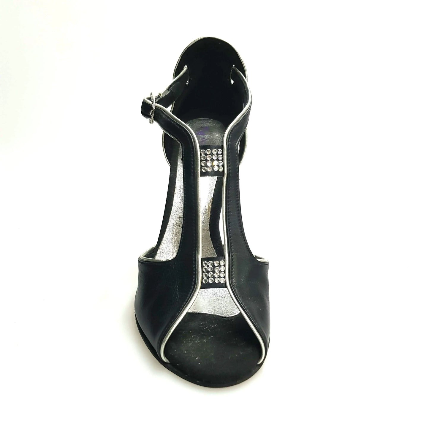Scarpa da donna Wishdance ELIDE in pelle nera con dettagli lurex argento, elegante e alla moda.