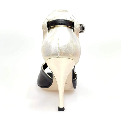 Scarpa da donna Wishdance ELIDE (401) in pelle nera con dettagli in lurex oro, elegante e raffinata.
