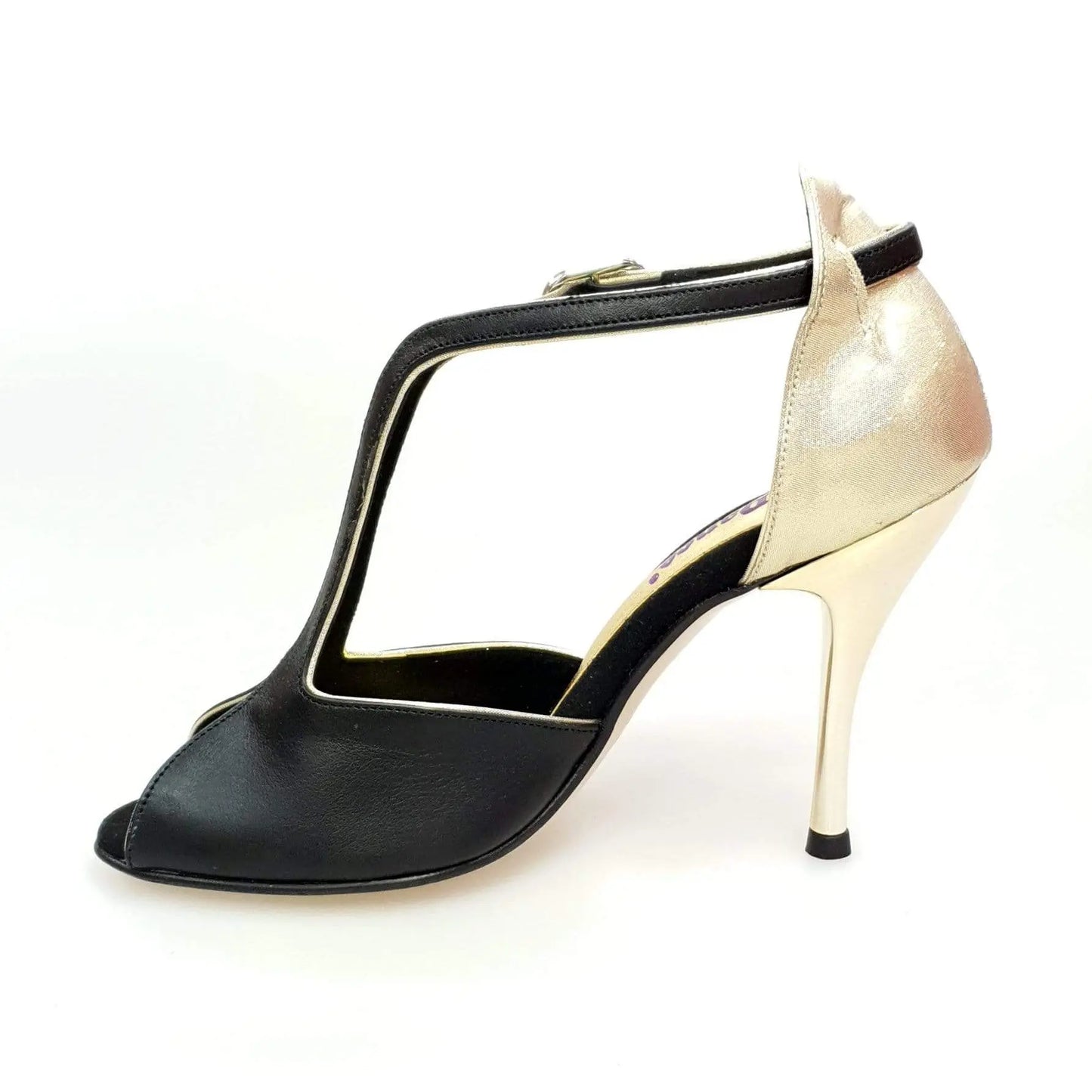 Scarpa da donna Wishdance ELIDE in pelle nera con dettagli in lurex oro, elegante e stilosa per ogni occasione