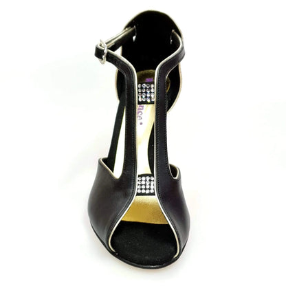 Scarpa da donna Wishdance ELIDE in pelle nera con dettagli in lurex oro, elegante e raffinata.