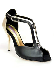 Carica immagine nella Galleria, Wishdance Fascino - Scarpa da Donna in Pelle Nera e Lurex Oro
